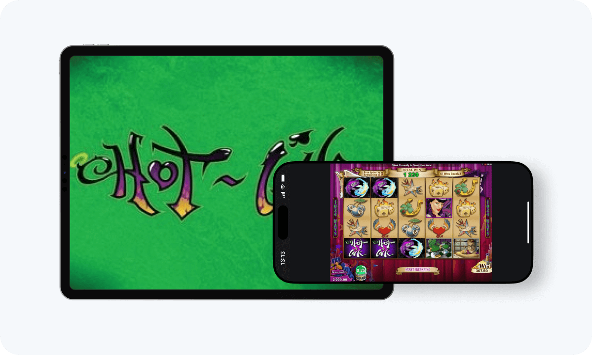 Hot Ink slot interface and logo on tablet and smartphone