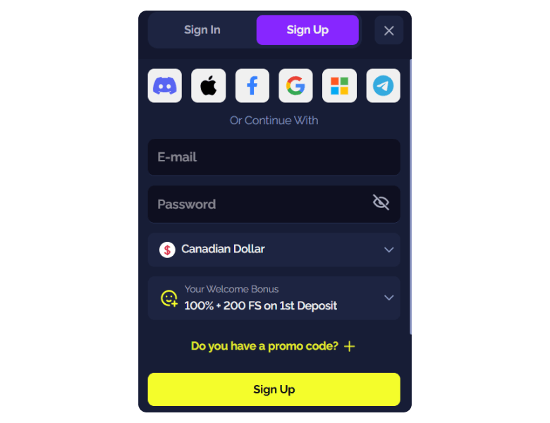 Pagina di Registrazione GoldBet
