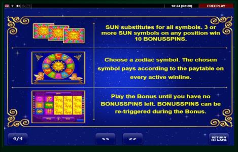 Lucky Zodiac Slot Machine Bonus Spins Screen
