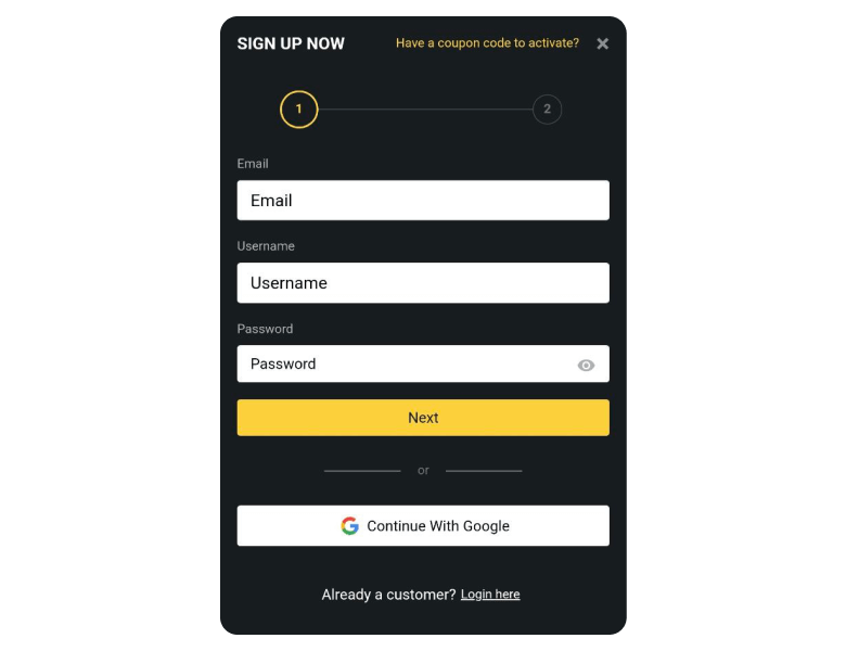Image of BetoBet Casino registration form