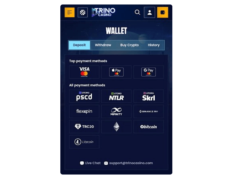 Trino Casino Payment Methods