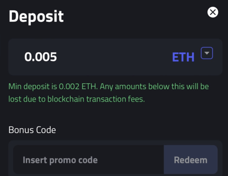 Enter the deposit amount at mBit casino on smartphone