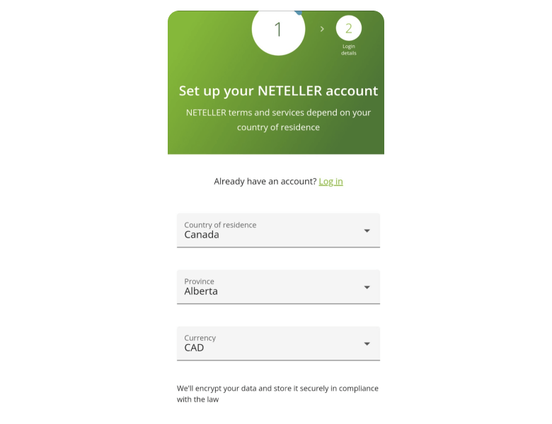 Neteller registration page