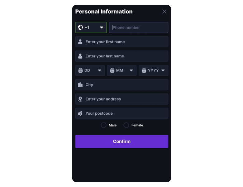 Screenshot of the form for entering personal data at Neteller Casino