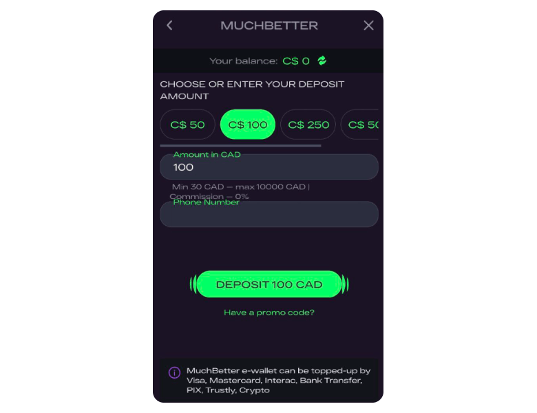 Screenshot of MachBetter Deposit Page