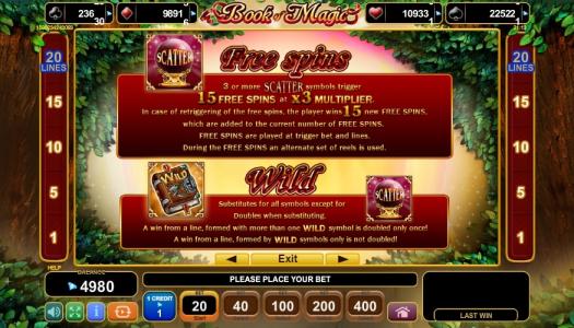 Book Of Magic Slot Machine Free Spins and Wild Symbol Screen