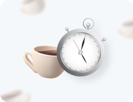 An image of a coffee cup and a clock symbolising a break