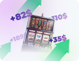 Slot machine image with winning combination and winning figures in dollars