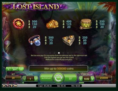 Lost Island Slot Machine Paytable Screen