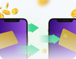 Illustration of two mobile phones exchanging money, symbolizing instant banking transfers between accounts