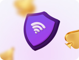 VPN icon and card symbols that symbolize the use of VPN to play online casino games.