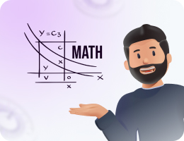 Illustration of a man explaining probability with a math graph, representing calculations related to Gambler's Fallacy