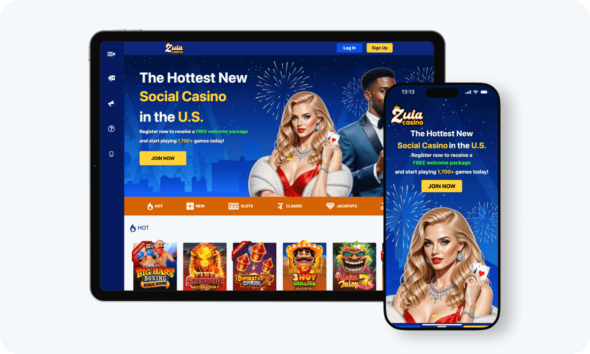 Zula Casino interface displayed on a tablet and smartphone