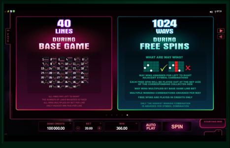 StarDust Slot Machine Paylines and Free Spins Screen