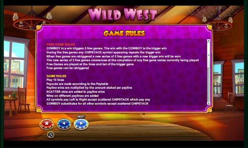 Wild WestSlot Machine Game Rules Screen