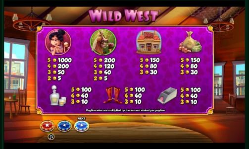Wild West Slot Machine Paytable Screen