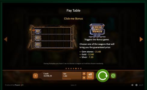 Gold Rush Slot Machine Paytable Screen