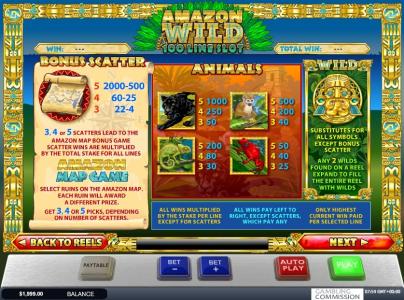 Amazon Wild Slot Machine Scatter Awards and Wild Symbol Screen