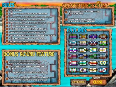 Golden Jaguar Slot Machine Paylines and Bonus Screen