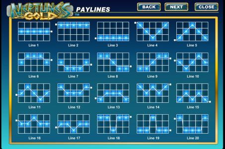 Neptunes Gold Slot Machine Paylines Screen