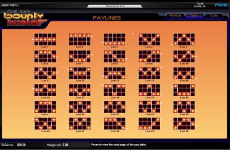 Kat Lee: Bounty Hunter Slot Machine Paylines Screen