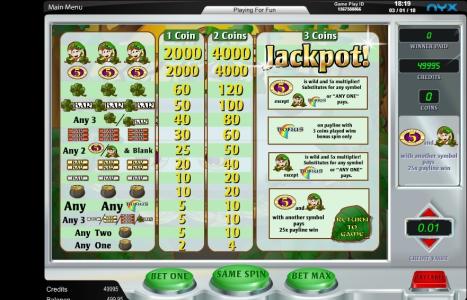 Pot O Gold Slot Machine Paytable Screen