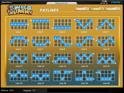 Wild Mummy Slot Machine Paylines Screen