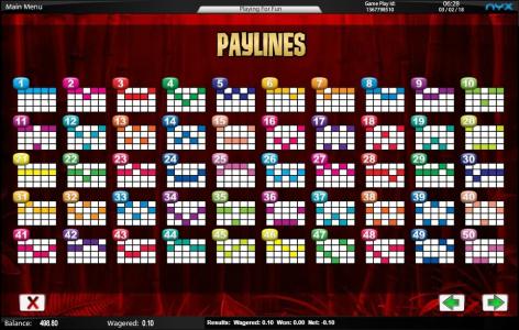 Wild Panda Slot Machine Paylines Screen