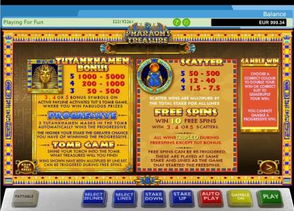 Pharaohs Treasure Slot Machine by Jili Games - Information Screen