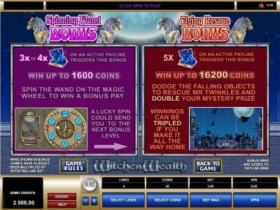 Witches Wealth Slot Machine Free Spins Bonus Screen