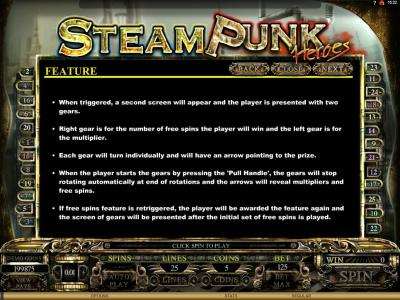 Steam Punk Heroes Slot Machine Feature Screen
