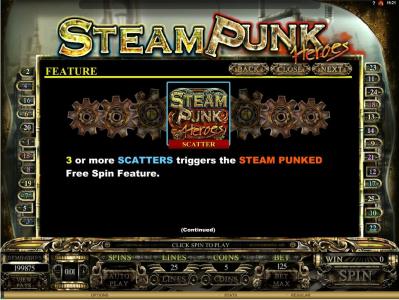 Steam Punk Heroes Slot Machine Scatter Awards and Free Spins Bonus Screen
