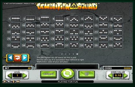 Demolition Squad Slot Machine Paylines Screen
