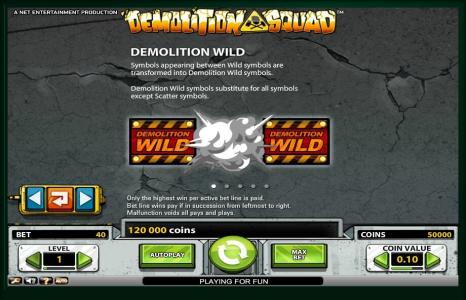 Demolition Squad Slot Machine Wild Symbol Screen