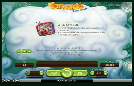 Tornado: Farm Escape Slot Machine Wild Symbol Screen