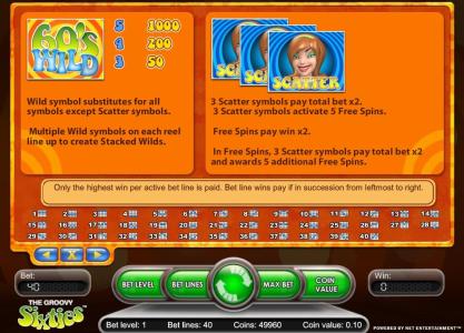The Groovy Sixties Slot Machine Scatter Awards and Wild Symbol Screen