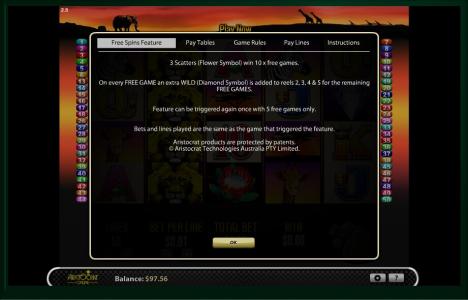 50 Lions Slot Machine Free Spins Bonus Screen