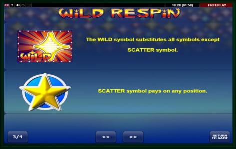 Wild Respin Slot Machine Scatter Awards and Wild Symbol Screen