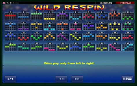 Wild Respin Slot Machine Paylines Screen