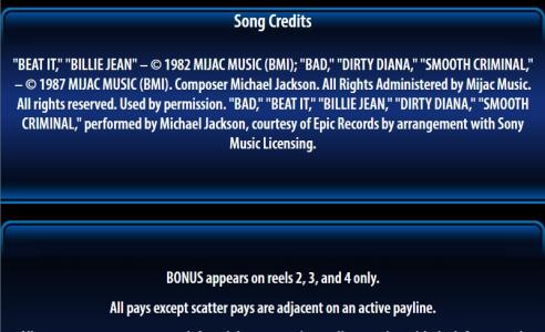 Michael Jackson King of Pop Slot Machine Song Credits