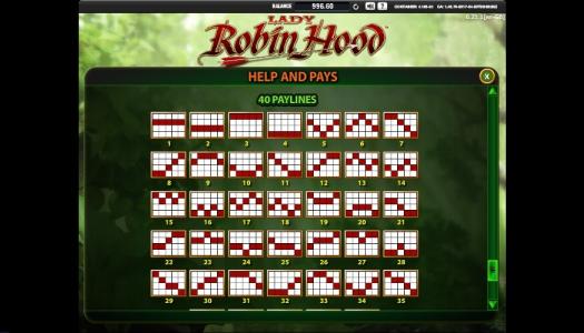 Lady Robin Hood Slot Machine Paylines Screen
