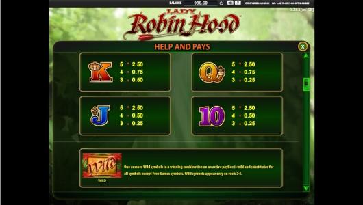 Lady Robin Hood Slot Machine Paytable Screen