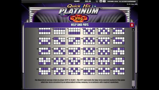 Quick Hit Platinum Slot Machine Paylines Screen