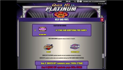 Quick Hit Platinum Slot Machine - Scatter Awards and Bonus Screen