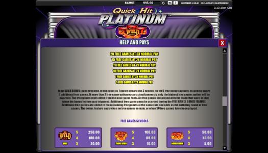 Quick Hit Platinum Slot Machine Scatter Awards and Wild Symbol Screen