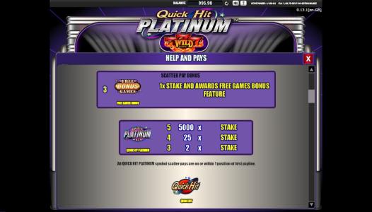 Quick Hit Platinum Slot Machine Scatte and Bonus Screen