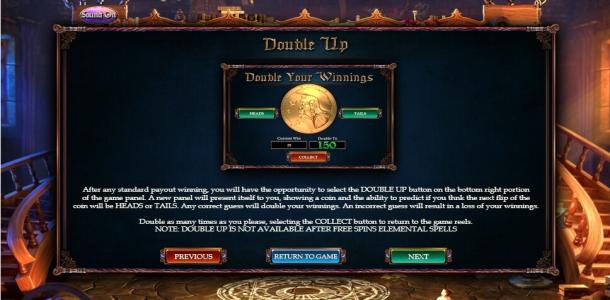 Alkemors Tower Slot Machine Double Up Feature Screen