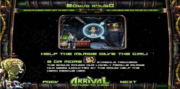 Arrival Slot Machine Bonus Round Screen