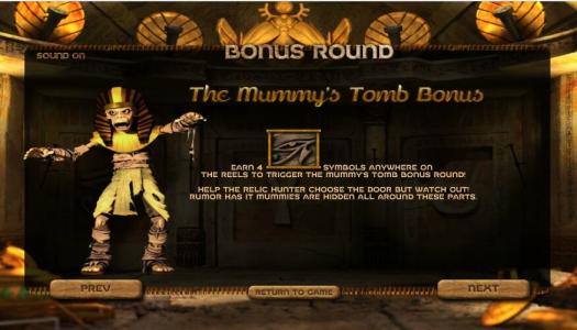 Lost Slot Machine Bonus Round With Mummy Characte Screen