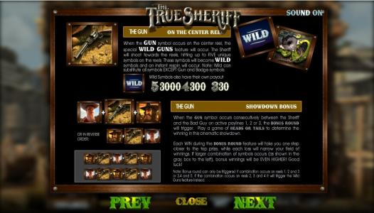 The True Sheriff Slot Machine Scatter Awards and Wild Symbol Screen